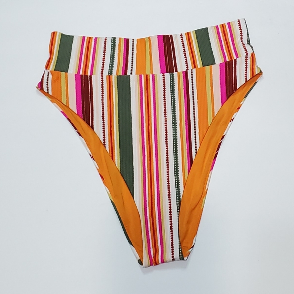 Aerie Orange Striped High Leg Bikini Bottoms
